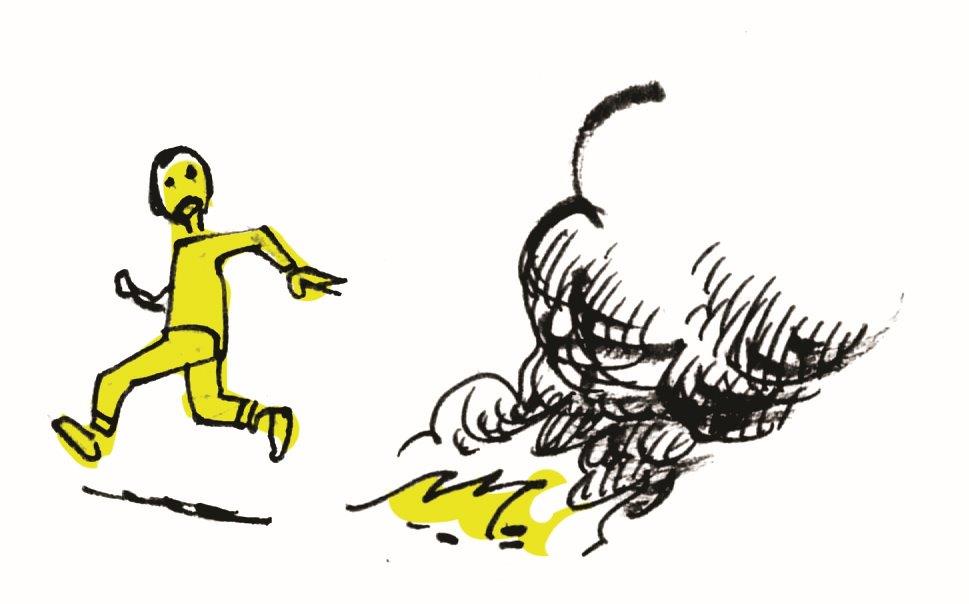 Illustration d'une personne qui fuit le feu